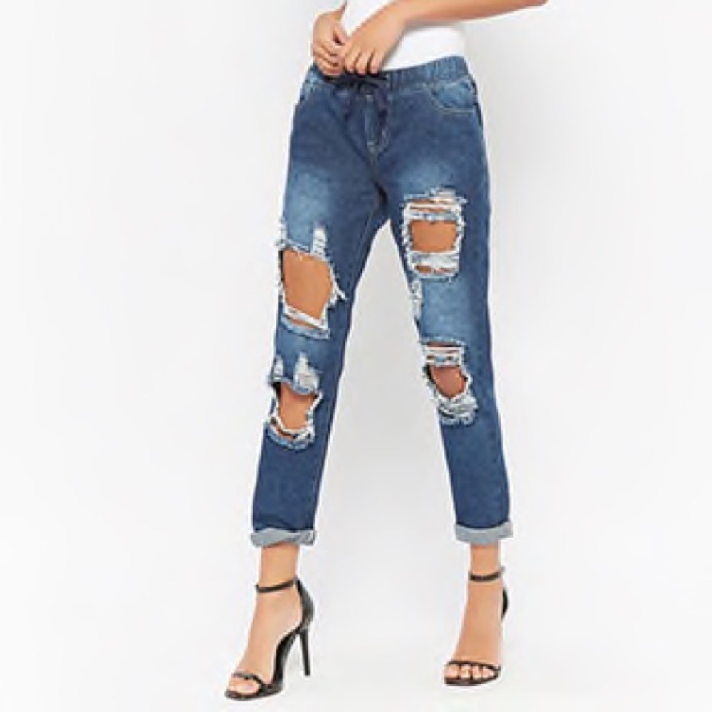 Distressed Denim Joggers
